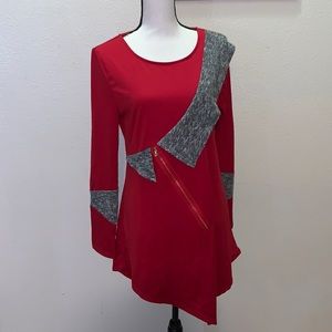 Dressfo contrast trim front zip Asymmetrical dress